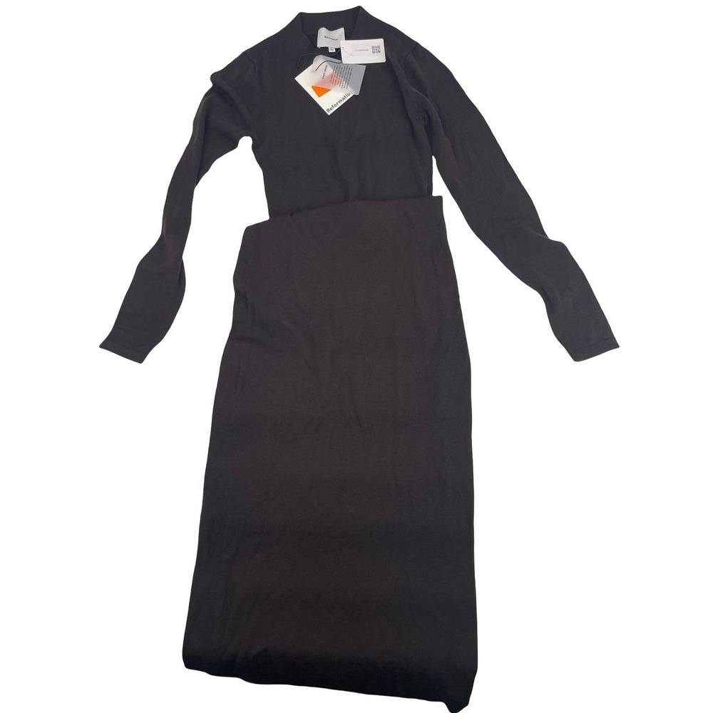 Reformation Women Dress Sweater Midi Brown Wool Medium